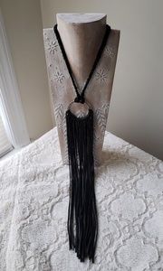 Circle Leather Fringe Necklace, Calypso St. Barth